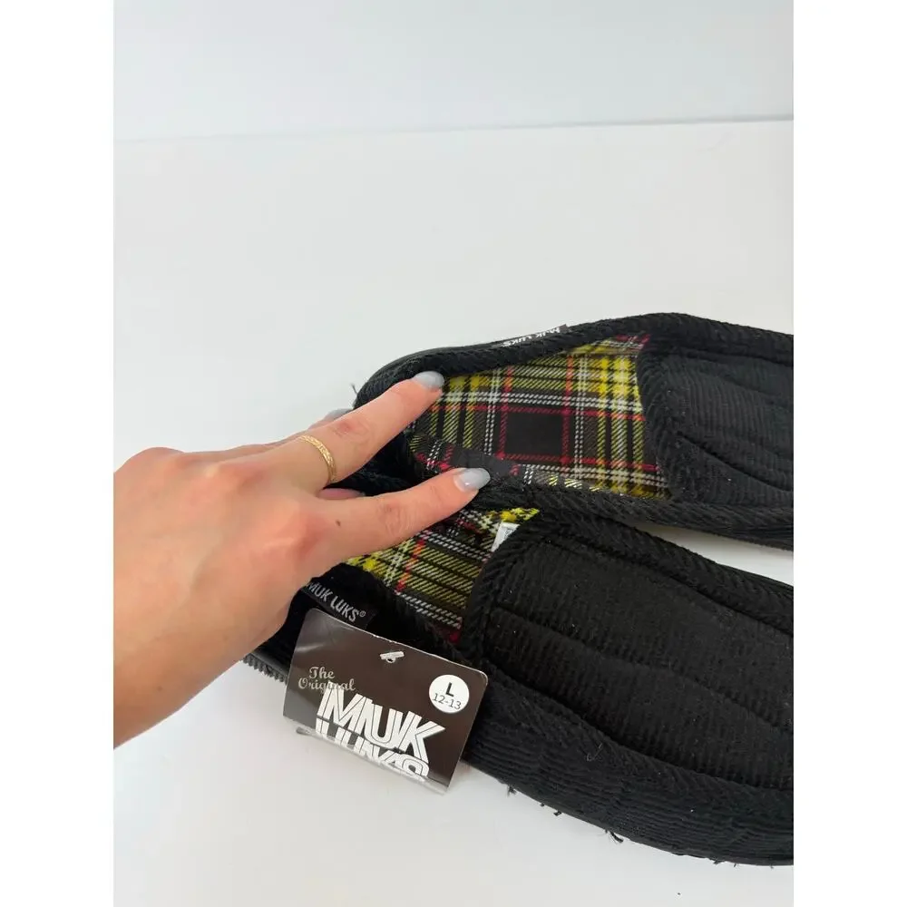 NWT MUK Luks Mens Corduroy Moccasin Slipper Black Size L